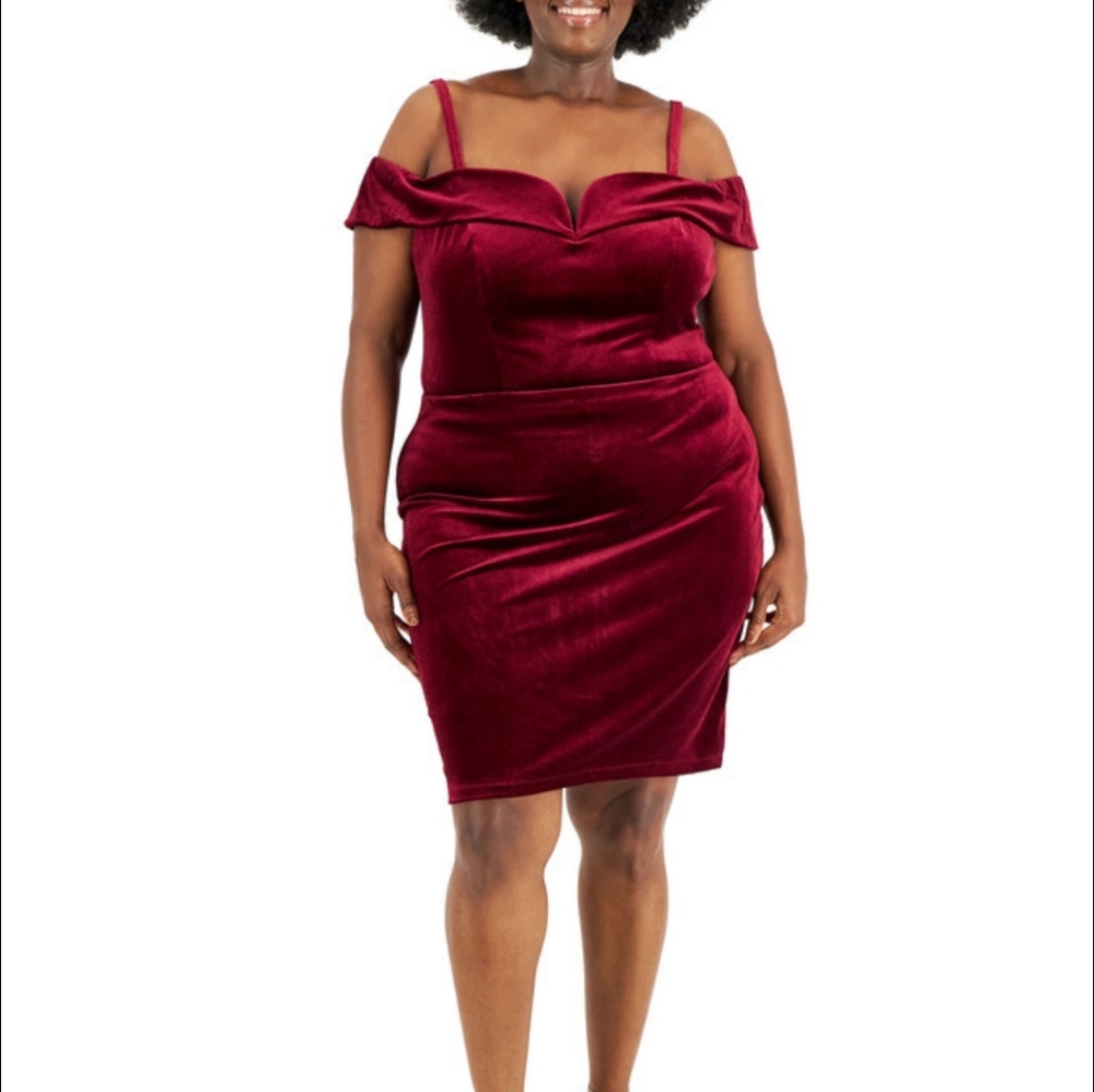 B Darlin Velvet Midi Dress in Deep Burgundy